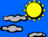 Disegno Sole con nuvole 2 pitturato su il pulcino sborulino