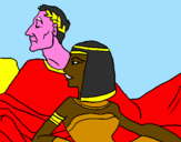 Disegno Cesare e Cleopatra  pitturato su adriano