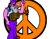 Disegno Musicista hippy  pitturato su peace and love ...