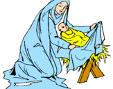 Disegno Nascita di Gesù Bambino pitturato su natività