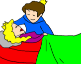 Disegno La principessa addormentata e il principe  pitturato su giulia e ghila