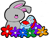 Disegno Coniglietto di Pasqua  pitturato su marti e il suo amico 