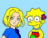 Disegno Sakura e Lisa pitturato su rebecca