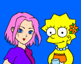 Disegno Sakura e Lisa pitturato su aurora