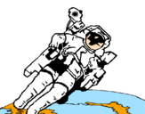 Disegno Astronauta nello spazio  pitturato su dario di stefano