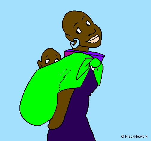 Africana con fazzoletto porta bambino
