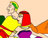 Disegno Cesare e Cleopatra  pitturato su emanuele