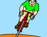 Disegno Ciclista con il berretto  pitturato su giulia