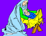 Disegno Nascita di Gesù Bambino pitturato su sara