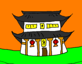 Disegno Tempio giapponese  pitturato su giacomo