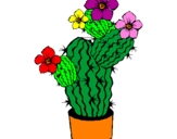 Disegno Fiori di cactus  pitturato su pino