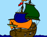 Disegno Barca  pitturato su marga