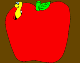 Disegno Vermiciattolo nella frutta  pitturato su giulia
