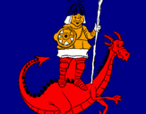 Disegno San Giorgio con il drago  pitturato su filipanna