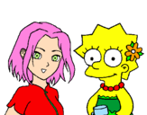 Disegno Sakura e Lisa pitturato su kikka