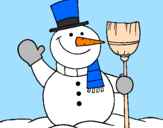 Disegno pupazzo di neve con scopa pitturato su alfonso