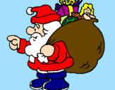 Disegno Babbo Natale e il suo sacco di regali  pitturato su marco