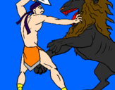 Disegno Gladiatore contro un leone pitturato su ALBERTO T