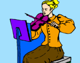 Disegno Dama violinista  pitturato su sara