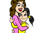Disegno Madre e figlia abbracciate pitturato su jiasmin