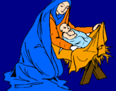 Disegno Nascita di Gesù Bambino pitturato su matina