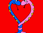 Disegno Serpenti innamorati  pitturato su patti