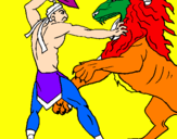 Disegno Gladiatore contro un leone pitturato su amanda pucci