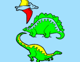Disegno Tre specie di dinosauri  pitturato su denise piazza cl 2a