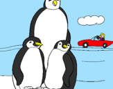 Disegno Famiglia pinguino  pitturato su eros