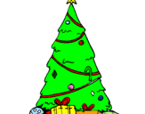 Disegno Abete con decorazioni natalizie  pitturato su CHRISTIAN
