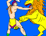 Disegno Gladiatore contro un leone pitturato su lorenzo