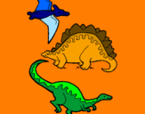 Disegno Tre specie di dinosauri  pitturato su gabriele