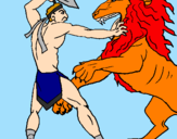 Disegno Gladiatore contro un leone pitturato su Camilla