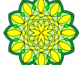 Disegno Mandala 20 pitturato su fiore verde e giallo