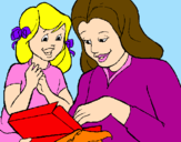 Disegno Madre e figlia  pitturato su sara