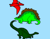 Disegno Tre specie di dinosauri  pitturato su Mattia