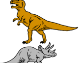 Disegno Triceratops e Tyrannosaurus Rex pitturato su andrea