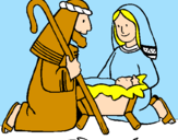 Disegno Adorano Gesù Bambino  pitturato su miriana