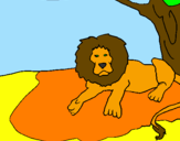 Disegno Il re leone pitturato su un leone che è sdraiato