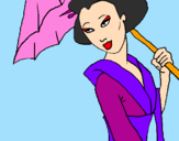Disegno Geisha con parasole pitturato su valeria