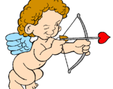 Disegno Cupido prende la mira  pitturato su nuvoletta