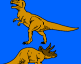 Disegno Triceratops e Tyrannosaurus Rex pitturato su davide