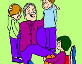 Disegno Papà con i suoi 3 figli  pitturato su nvkgmv