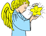 Disegno Angelo e stella  pitturato su angelo