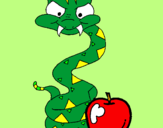 Disegno Serpente con la mela  pitturato su Nessie