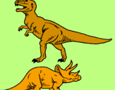 Disegno Triceratops e Tyrannosaurus Rex pitturato su giovanni