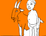Disegno Bambino africano con una capra pitturato su Alice 