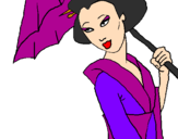 Disegno Geisha con parasole pitturato su GIORGIO
