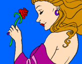 Disegno Principessa con una rosa pitturato su diego 