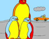 Disegno Famiglia pinguino  pitturato su leo b